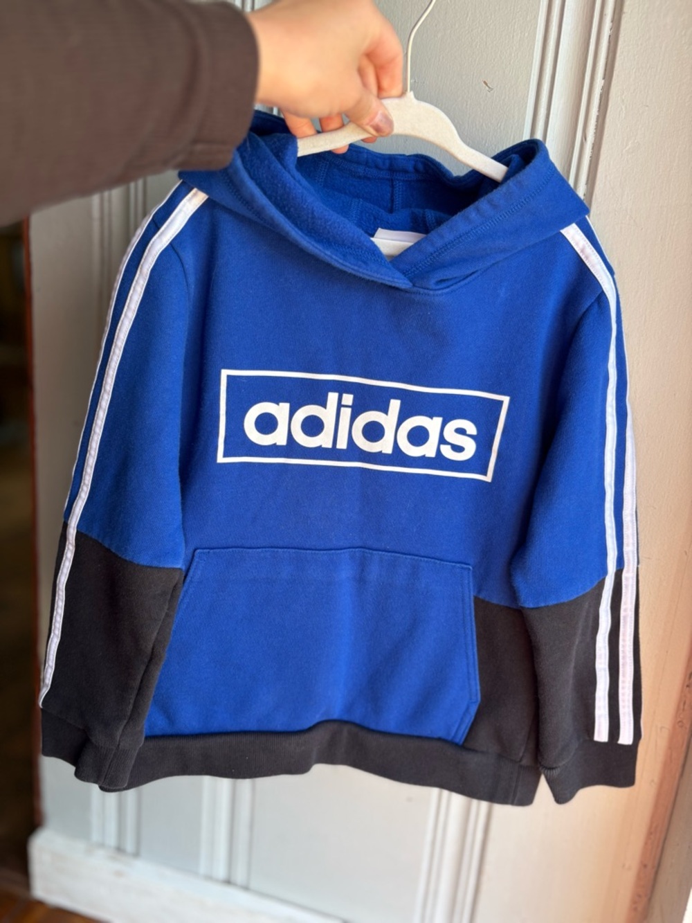 Adidas Kids Size 7 Blue & Black Hoodie Logo Pullover